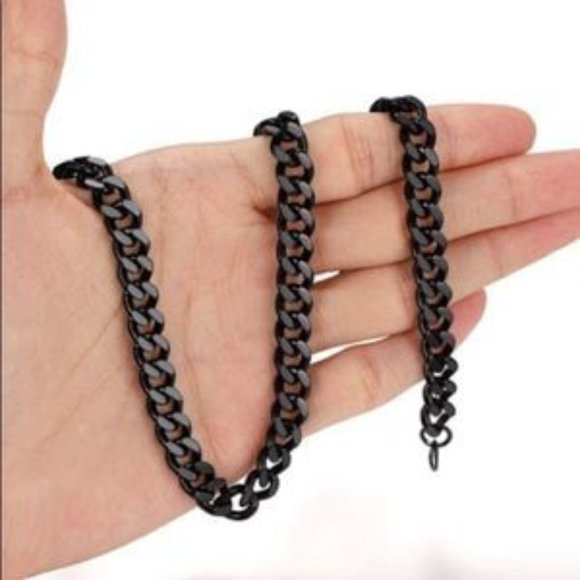 New Men’s 9MM  Cuban/Curb Black Stainless Necklace - Picture 1 of 6